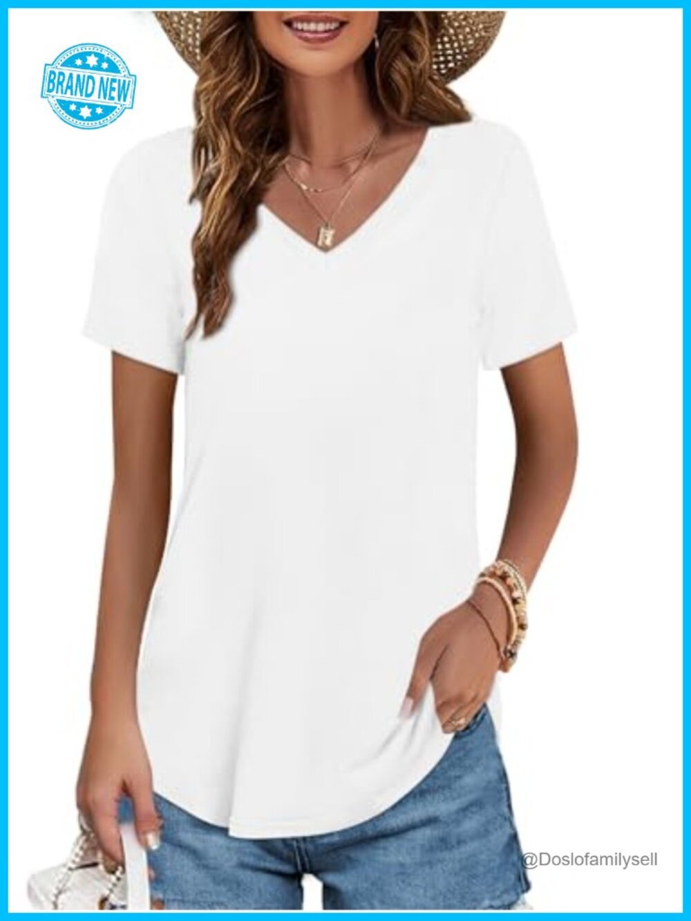 Womens V Neck Cotton T Shirt Short Sleeve Summer Tee